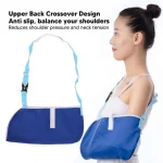 Support de bras réglable antiglissement sangle perfectionnée design crossover coton bleu antidémarrage maintien confortable usage prolongé