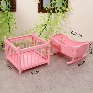 Ensemble miniature lit bébé poupée berceau lit parc chambre jouet accessoires maison poupée rose pastel qualité premium