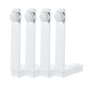 Ensemble de supports vêtements suspendus 4 pièces pince ABS design moderne mécanisme hexagonal base plate blanc gris organisation vestiaire pratique économie espace