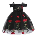 Robe d&rsquo;été à fleurs pour filles 310 ans robe de soirée mariage cérémonie style européen dentelle polyester noire et rouge jupe évasée