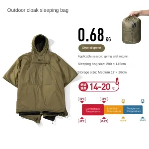 Sac de couchage portable sac à capuche vert olive pour randonnée camping printemps automne léger 3 saisons