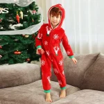 Pyjama Noel velours enfant imprimé mignon fermeture éclair capuche chaud hiver 2025 Rouge