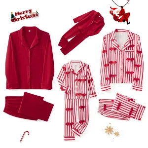 Pyjamas de Noël Mère et Fille 2 pièces en Coton Élasthanne Motifs Nœuds Rayures Fêtes Familiales