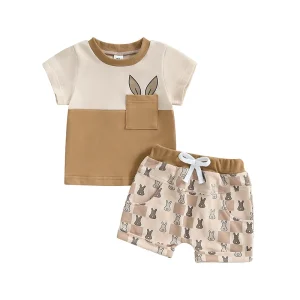 Ensemble bébé garçon Tshirt manches courtes et Short lapin Été Pâques Coton Confort Pratique Ensemble bébé garçon Tshirt manches courtes et Short lapin Été Pâques Coton Confort Pratique