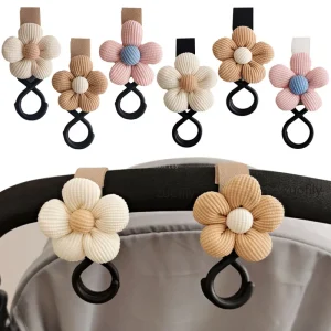 Crochet poussette en coton fleuri rotatif 360° accessoire bébé décoratif fixe jouets et sacs style floral pastel matériau doux et résistant