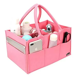 Organisateur de cosmétiques en feutre rose vif sac de rangement avec poches multiples design moderne et fonctionnel