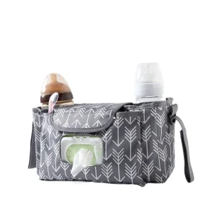 Sac de poussette multifonctionnel bébé Organizer Essentials lingettes biberons poches latérales design moderne style gris Easy Poussette collection Sac de poussette multifonctionnel bébé Organizer Essentials lingettes biberons poches latérales design moderne style gris Easy Poussette collection