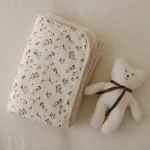 Couverture en coton pour nouveauné doublure polaire motifs floraux 90x130CM couette bébé sécurité et confort