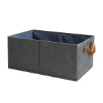 Boîte de rangement pliante en tissu non tissé poignées similicuir gris foncé et bleu marine 40x28x20cm organisation vêtements jouets cosmétiques épuré moderne