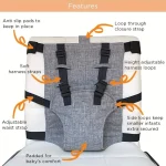 Rehausseur bébé ajustable en tissu gris pour chaise salle à manger harnais de sécurité réglable protection antidérapant accessoire bébé confortable et sécurisant