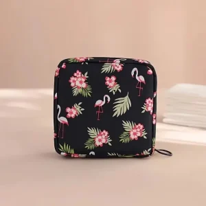 Pochette rangement serviettes hygiéniques étanche design flamingo floral portable pour femmes