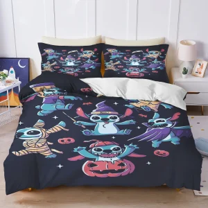 Parure de lit bébé imprimée Stitch housse de couette et taie d&rsquo;oreiller design cartoon 100% polyester doux et durable cadeau idéal pour enfants et adultes