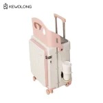 Coffre à main pour enfants valise à main multifonctionnelle bagage de poussette 20 pouces ouverture avant roulettes intégrées poignée rétractable design moderne rose blanc