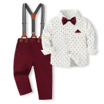 Ensemble vêtements mariage bébé garçon chemise suspendeurs pantalon tenue fête anniversaire occasion spéciale