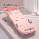 Chaise de lavage de cheveux bébé inclinable pliable en plastique coussin PU rose clair poignées latérales drainage ajustable usage quotidien parents bébé