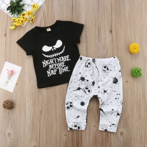 Ensemble vêtements bébé garçon Tshirt tête de mort Pantalon imprimé Mode Halloween Coton doux Tailles 6M3T 2 pièces