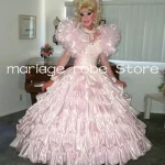 Robe de mariée victorienne avec appliques manches bouffantes corset à lacets train et personnalisation