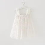 Robe Tutu en Tulle pour Bébé Fille de 0 à 7 Ans, Tenue de Princesse à Bretelles Imprimées de Fleurs, Vêtements d&rsquo;Été – white