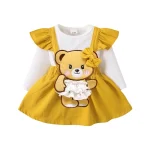 Robe trapèze d&rsquo;automne pour bébé fille broderie ours manches longues col rond robe mignonne à volants style printempsautomne
