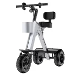 Tricycle électrique pliable avec siège et remorque mini scooter électrique pour adultes femmes design moderne cadre métallique stabilité optimale usage intérieur extérieur