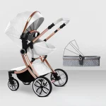 Poussette bébé 2 en 1 convertible landau haute paysage aluminium PU roues tissu coton panier pliable