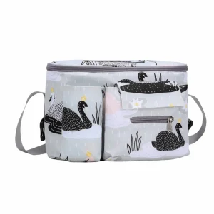 Sac de poussette multifonctionnel design moderne motifs cygnes tissu Oxford durable poches pratiques idéal pour maman rangement bébé promenades quotidiennes