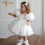 Robe princesse pour fille blanc manches courtes fête 46 ans