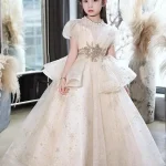 Robe de soirée élégante en dentelle pour filles robe de demoiselle d&rsquo;honneur fête d&rsquo;anniversaire princesse mode classique qualité supérieure
