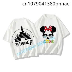 Tshirt Disney Minnie Mouse 2025 famille design amusant tissu doux usage quotidien idéal pour sorties blanc rouge style décontracté