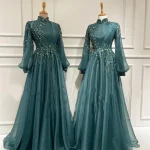 Robe de soirée élégante à manches longues en tulle brodé style Aligne robe de mariée ouverte pour femmes formelle occasion spéciale