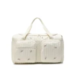 Sac à langer pour bébé sac à main floral broderie sac maman tissu coton Beige fermeture éclair sac voyage weekend style girly deux poches zippées