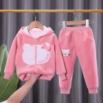 Ensemble 2 pièces pour bébé fille sweat à capuche et pantalon motifs animaux coton doux style moderne usage quotidien