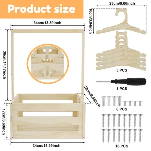 Caisse de rangement en bois pour vêtements bébé panier de stockage organisme de suspension caisse cadeau pour nouveaux parents 5 cintres en bois