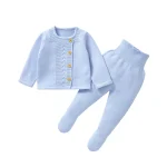 Ensemble vêtements bébé tricot cardigan pull manches longues pantalon bleu pastel bébé fille garçon 01 ans doux confort automne