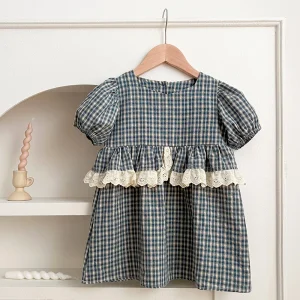 Robe princesse dentelle carreaux fille bébé robe mode été vêtement fille 06 ans style japon coréen