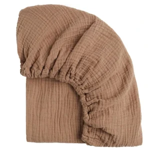 Draphousse bébé en coton doux housse matelas couffin ovale 82x41cm texture mousseline coloris brun naturel