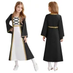 Robe Vintage Renaissance pour filles robe de bal gothique Costume médiéval robes Maxi tenue de fête à thème victorien d&rsquo;halloween  Black C