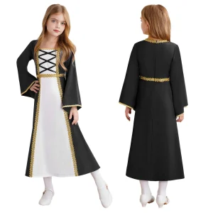 Robe Vintage Renaissance pour filles robe de bal gothique Costume médiéval robes Maxi tenue de fête à thème victorien d&rsquo;halloween  Black C