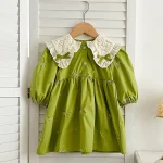 Robe princesse manches longues dentelle coton fille 37 ans occasion spéciale automne 2025 verte
