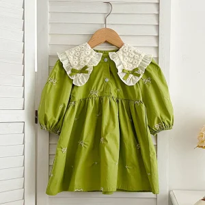 Robe princesse manches longues dentelle coton fille 37 ans occasion spéciale automne 2025 verte