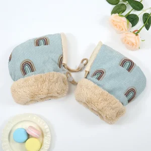 Gants de poussette coupevent pour enfants mitaines sport plein air imprimé dessin animé chauffemains scooter hiver  bleu