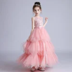 Robe longue rose fille formelle cérémonie tulle broderie élégante fêtes anniversaire mariage 412 ans enfant