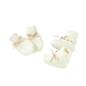 Chaussures bébé tricot soft newborn satin bow winter baby shoes and mittens 13Y unisex soft sole newborn gift