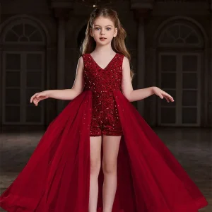 Robe de soirée rose en maille pour filles tenue de spectacle demoiselle d’honneur 10e anniversaire princesse été Robe de soirée rose en maille pour filles tenue de spectacle demoiselle d’honneur 10e anniversaire princesse été
