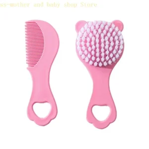 Ensemble brosse à cheveux et peigne pour bébé doux démêlant poils souples design ours de dessin animé pour nouveaunés et enfants en bas âge