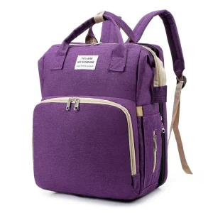 Sac de maternité grand format sac de voyage pour maman sac dos à compartiments multiples style moderne couleur violet slogan YOU ARE MY SUNSHINE