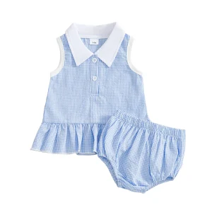 Ensemble bébé fille été vêtements mignon coton motifs carreaux vichy sans manches bloomer taille élastique Ensemble bébé fille été vêtements mignon coton motifs carreaux vichy sans manches bloomer taille élastique