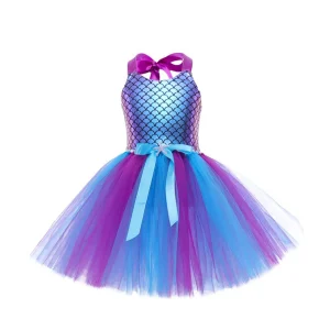 Robe Tutu Princesse Sirène Costume Enfant Fille Anniversaire Fête Thème Aquatique Élégant Brillant Polyester Tulle Taille SM Occasion Spéciale
