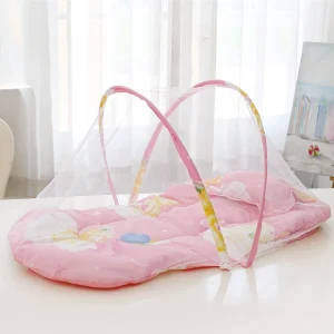 Moustiquaire portable pliable pour lit bébé filet polyester avec oreiller coton installation facile design floral rose Moustiquaire portable pliable pour lit bébé filet polyester avec oreiller coton installation facile design floral rose