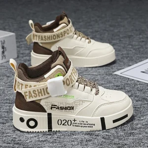 Chaussures de sport montantes enfants baskets réfléchissantes mode urbaine slogan life is just beige marron confortable design moderne enfants garçons filles